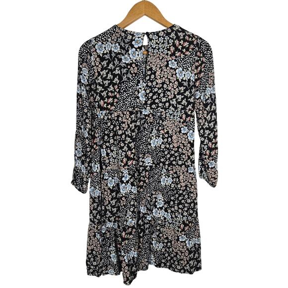 Loft Mixed Pattern Floral Oversized Midi Knee Dress Boho Office XS Rayon Keyhole - Picture 7 of 8